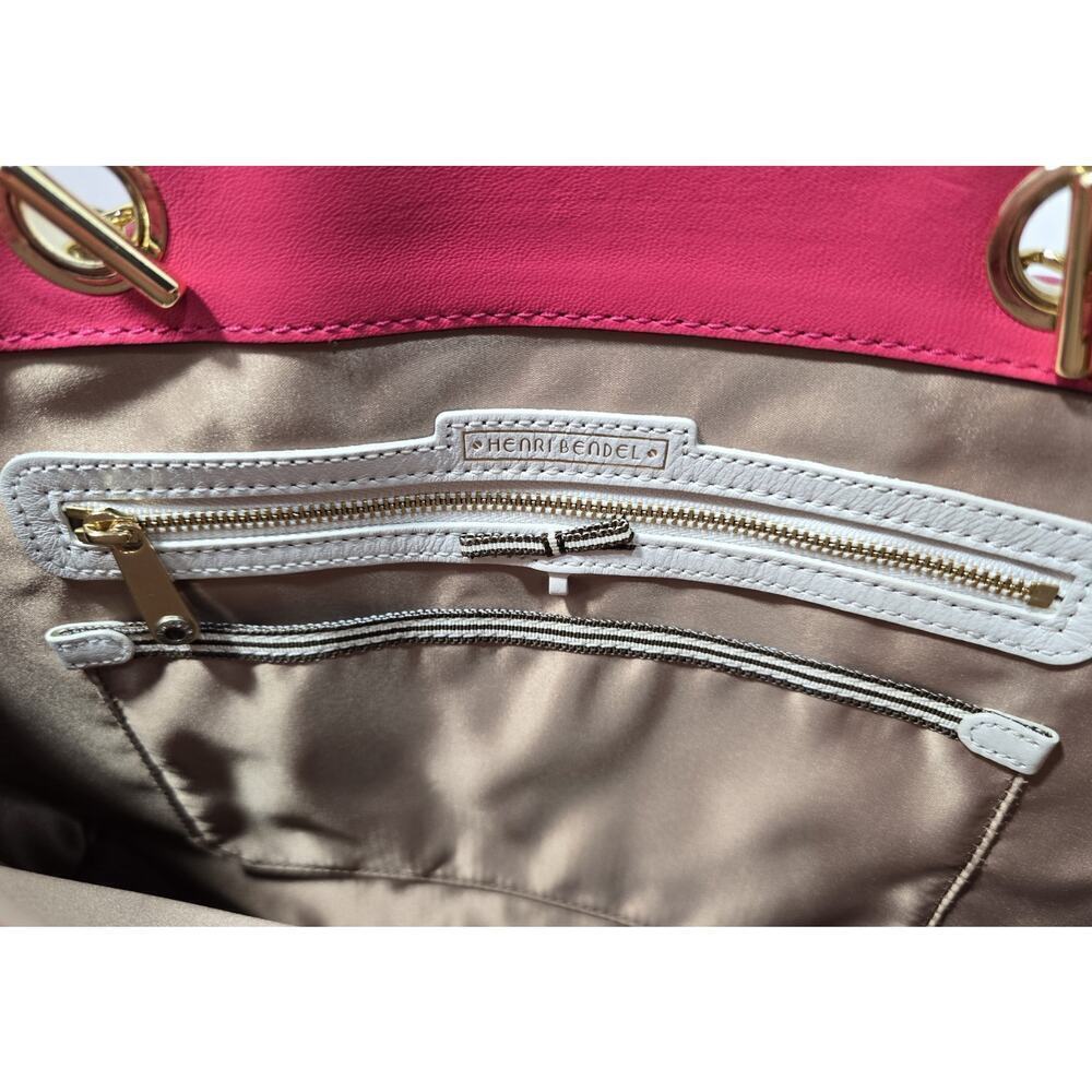Henri Bendel No 7 Hot Pink Leather Tote Bag Quilted Vertical Chain East West - Picture 13 of 16